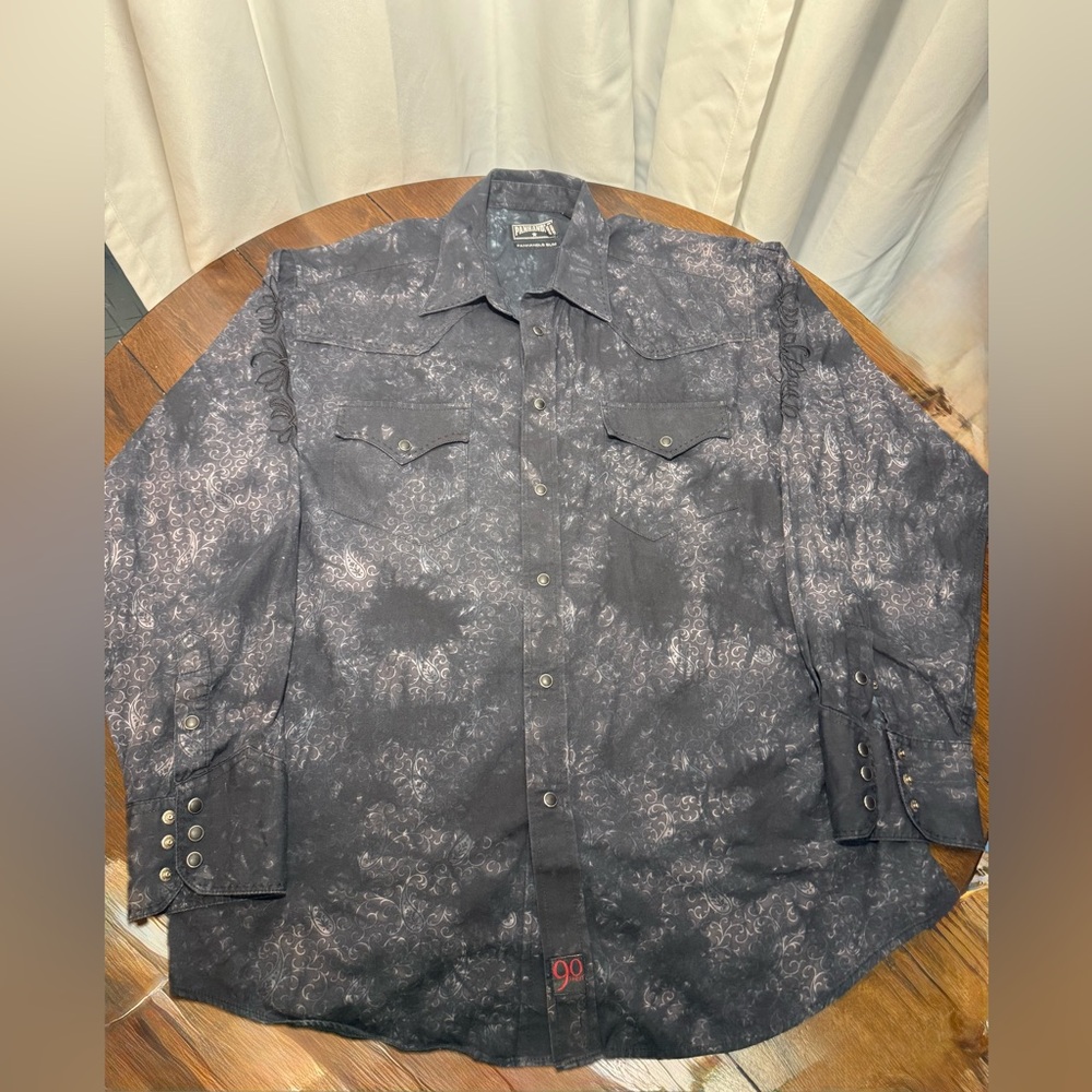 Panhandle Slim Black & Grey Paisley Pearl Snap Men’s Size L
